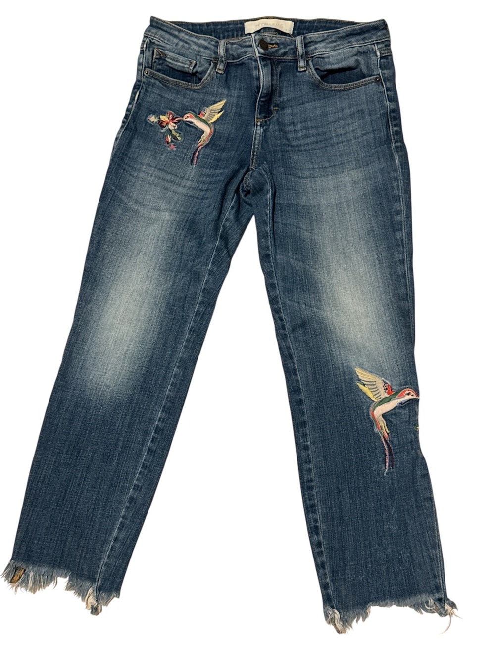 Hidden Jeans Embroidered Bird Distressed Hem Jeans - sz 28 Blue